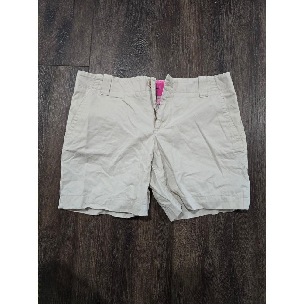 Lilly Pulitzer Main Line Fit Khaki Chino Shorts Tan Palm Tree Logo Size 4